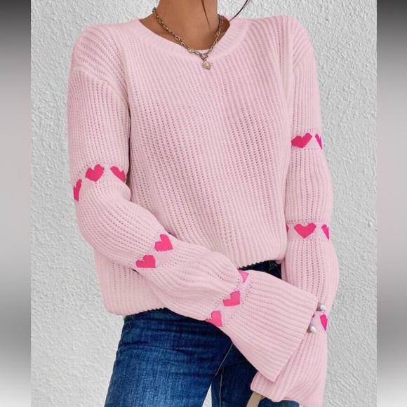 Heart sweater crewneck purple pink hearts sleeve boho NWT - Picture 1 of 3